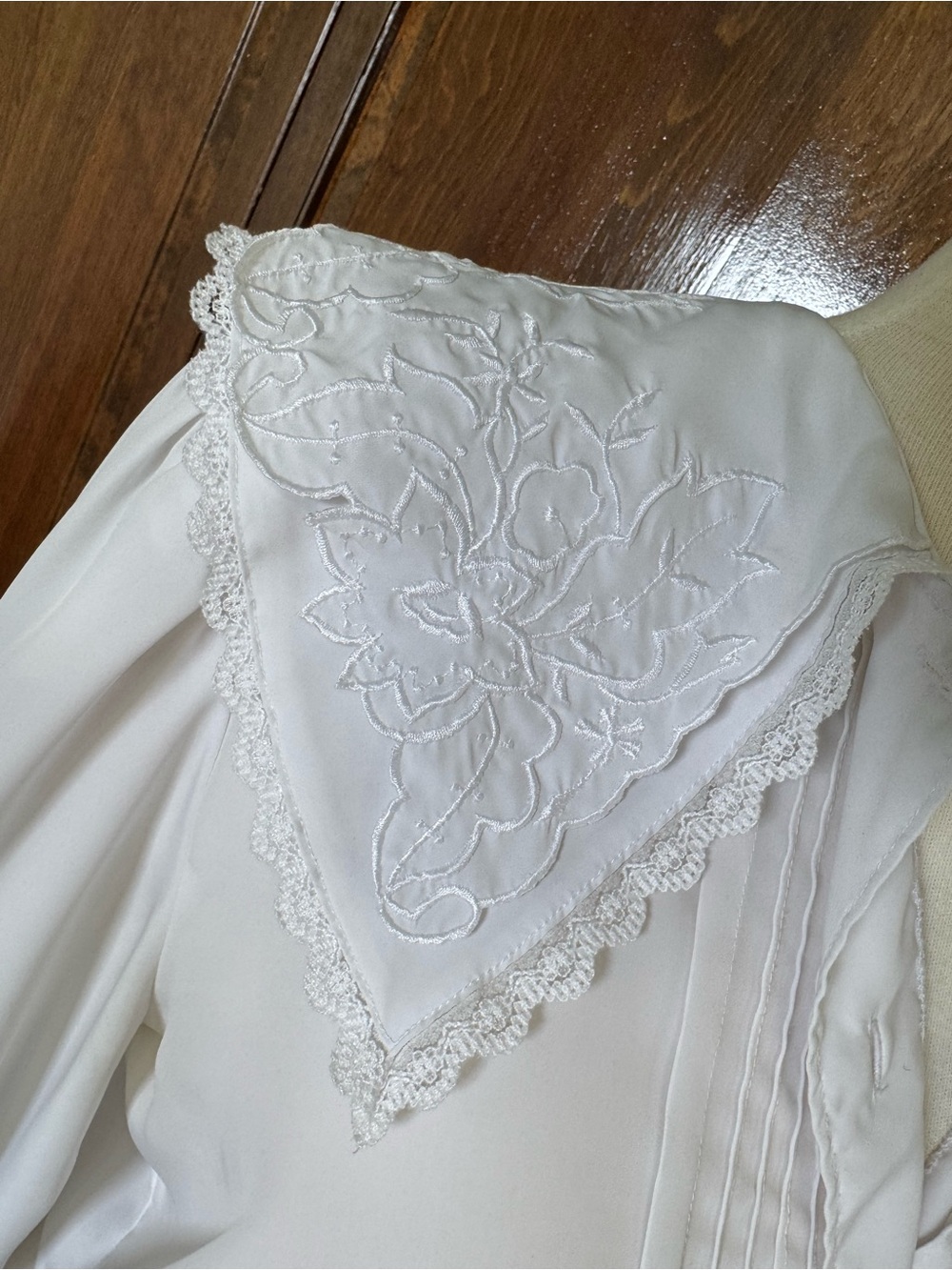 Vintage Lace Statement Collar Pintuck Blouse Cottagecore Coquette Medium - Picture 3 of 11